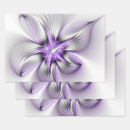 Floral Elegance Modern Abstract Violet Fractal Art Geschenkpapier Set