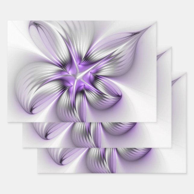 Floral Elegance Modern Abstract Violet Fractal Art Geschenkpapier Set (Set)