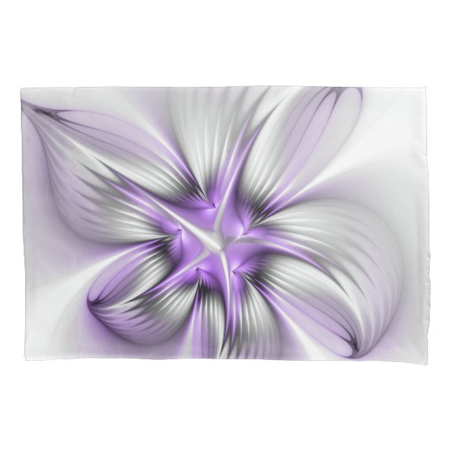 Floral Elegance Modern Abstract Violet Fractal Art Kissenbezug (Vorderseite)