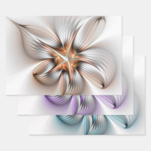 Floral Elegance Moderne Abstrakte 3D-Fraktal-Blume Geschenkpapier Set