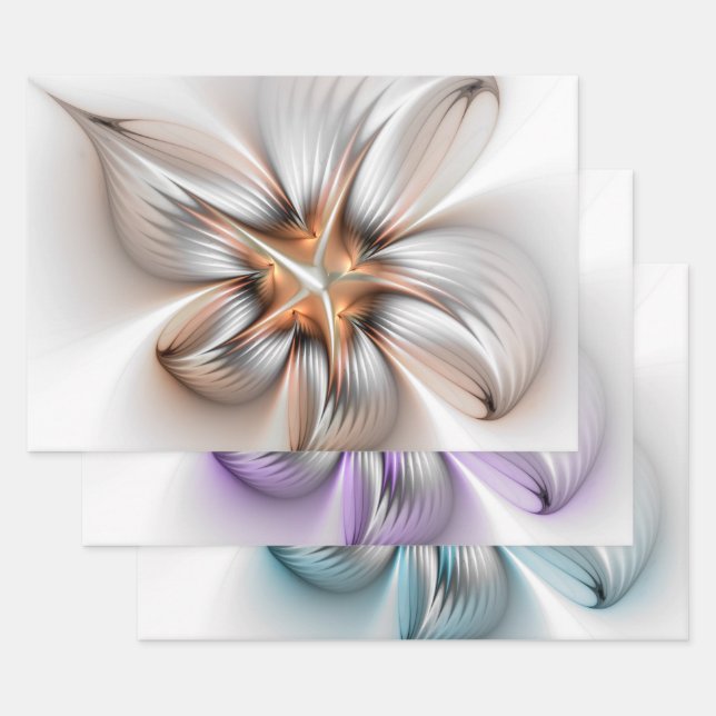 Floral Elegance Moderne Abstrakte 3D-Fraktal-Blume Geschenkpapier Set (Set)