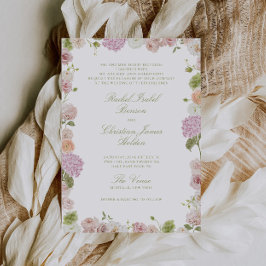 Floral Elegance Pink Green Frame Wedding Einladung