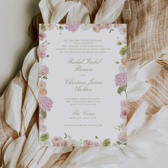 Floral Elegance Pink Green Frame Wedding Einladung (Von Creator hochgeladen)