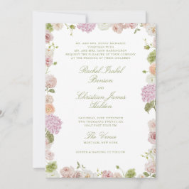 Floral Elegance Pink Green Frame Wedding Einladung