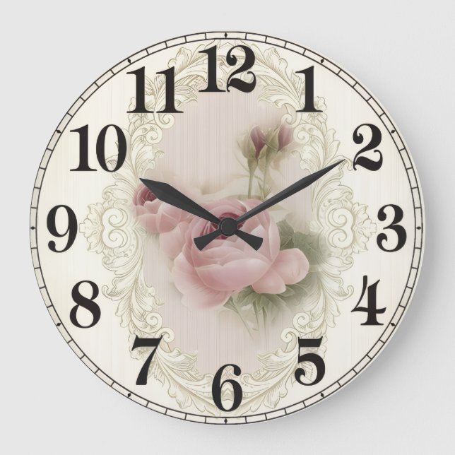 Floral Elegance Round Acrylic Wall Clock Große Wanduhr (Vorderseite)