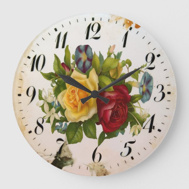Floral Elegance Round Acrylic Wall Clock Große Wanduhr (Vorderseite)