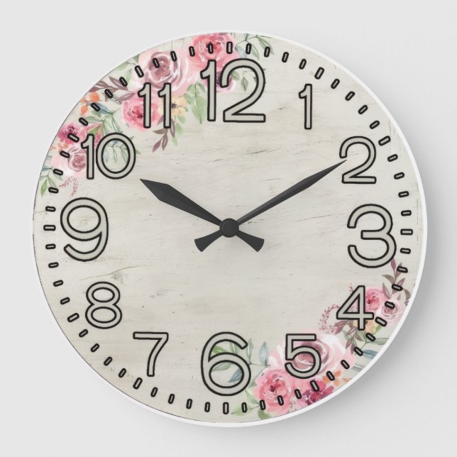 Floral Elegance Round Acrylic Wall Clock Große Wanduhr (Vorderseite)
