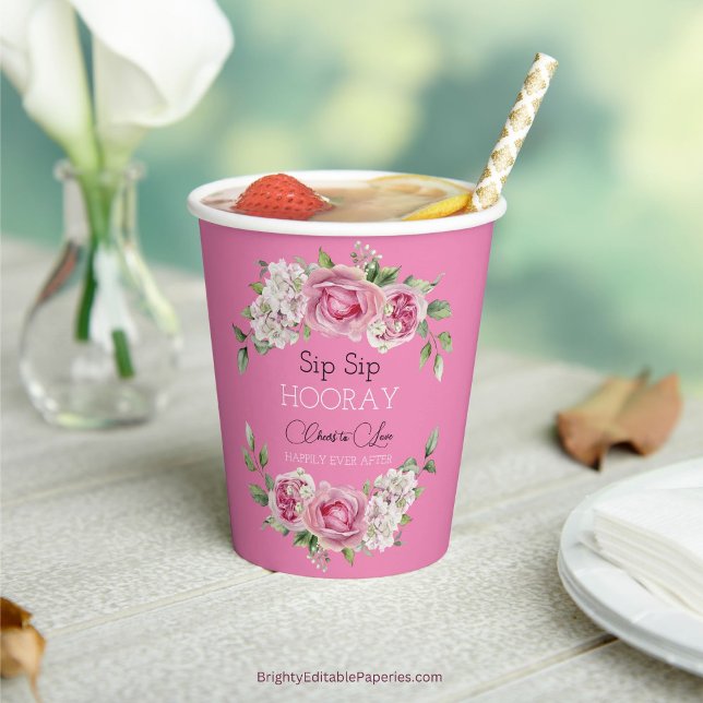 Floral Elegance Sip Wedding Paper Cup Pappbecher (Sip, savor, and celebrate love with Paper Cup.  Elevate every toast with elegance and floral charm.)