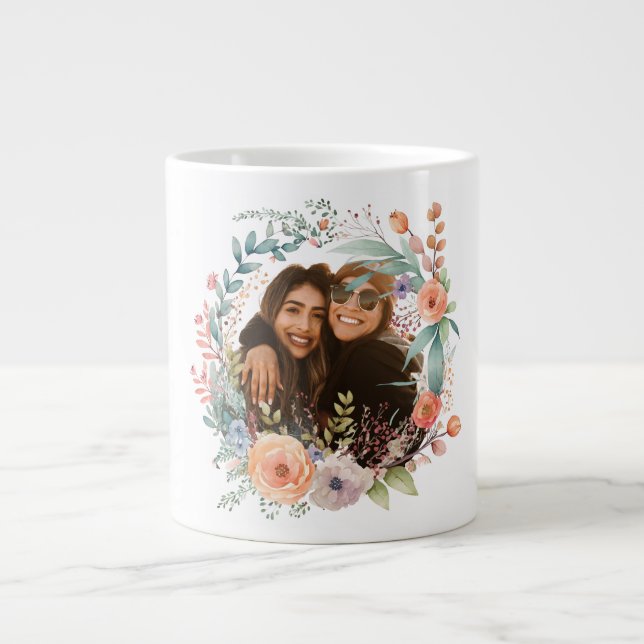 Floral Elegance Spring Wreath Foto Latte Jumbo-Tasse (Vorderseite)