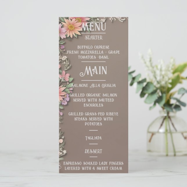 Floral Elegance Wedding Menu Menükarte (Stehend Vorderseite)