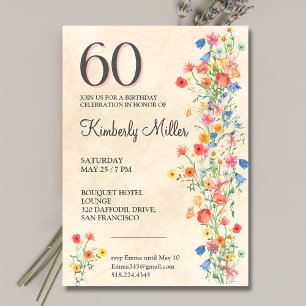Floral elegant 60. Geburtstag Wildblumen 60 Jahre Einladung