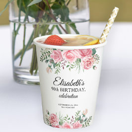 Floral elegant 90th birthday party  pappbecher