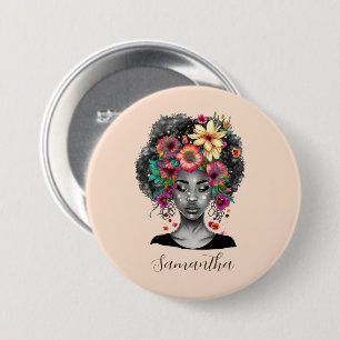 Floral Elegant Afro Frau Button