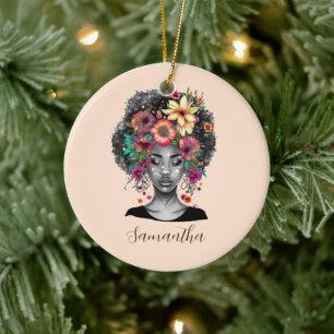 Floral Elegant Afro Frau Keramik Ornament