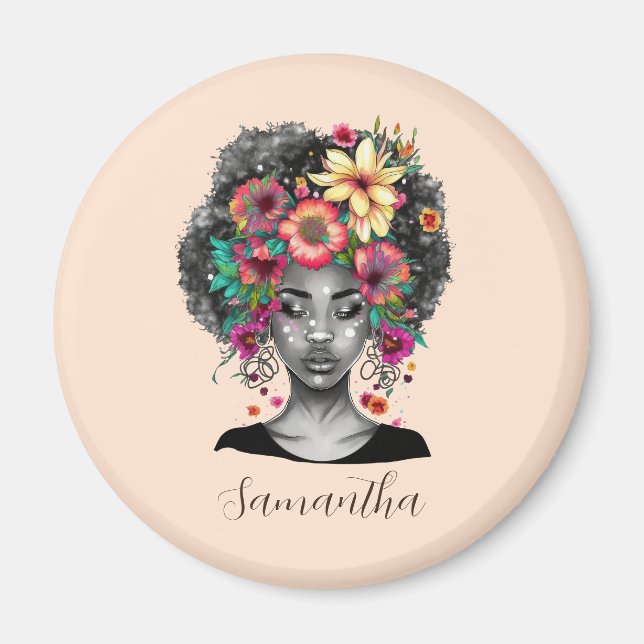 Floral Elegant Afro Frau Magnet (Vorne)