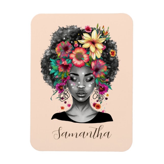 Floral Elegant Afro Frau Magnet (Vertikal)