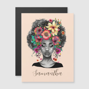 Floral Elegant Afro Frau Magnetkarte