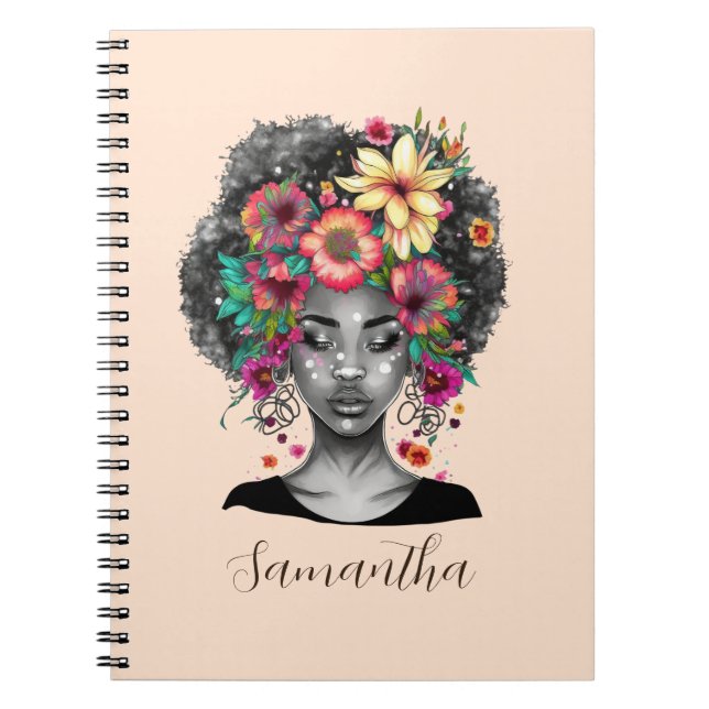 Floral Elegant Afro Frau Notizblock (Vorderseite)