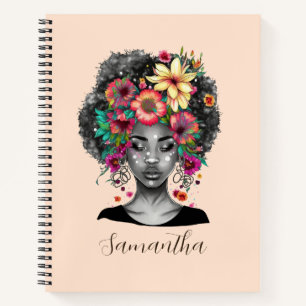 Floral Elegant Afro Frau Notizbuch
