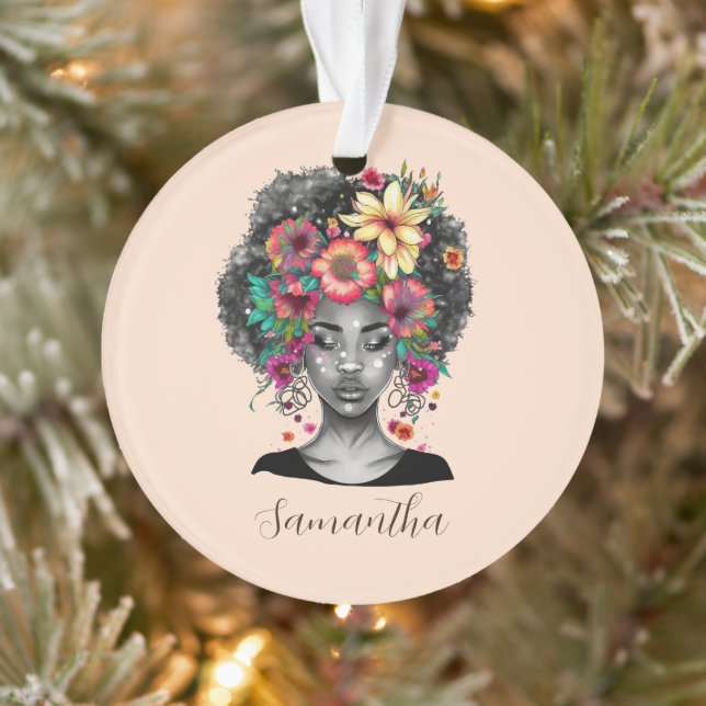 Floral Elegant Afro Frau Ornament (Baum)