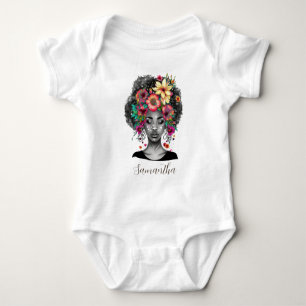 Floral Elegant Afro Woman Baby Strampler