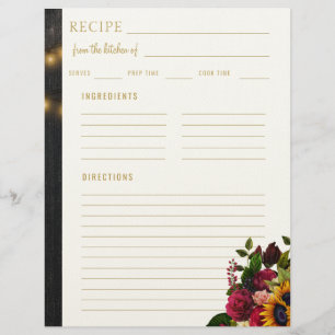 Floral elegant aus der Küche des leeren Rezeptes Briefbogen