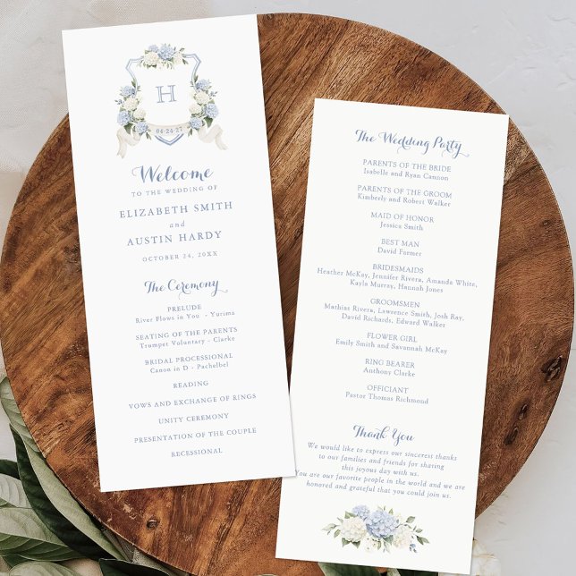 Floral Elegant Blue Hydrangea Wappen Hochzeit Programm (Von Creator hochgeladen)