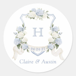 Floral Elegant Blue Hydrangea Wappen Umschlag Runder Aufkleber