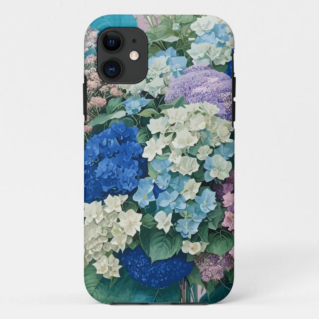 Floral Elegant Blue Hydrangeas iPhone Case (Rückseite)