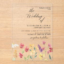 Floral Elegant Boho Summer Wildblumen Hochzeit Acryleinladungen