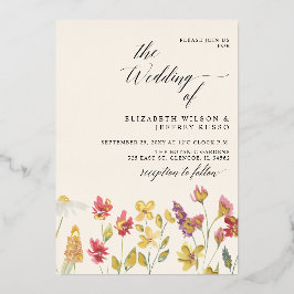 Floral Elegant Boho Summer Wildblumen Hochzeit Folieneinladung