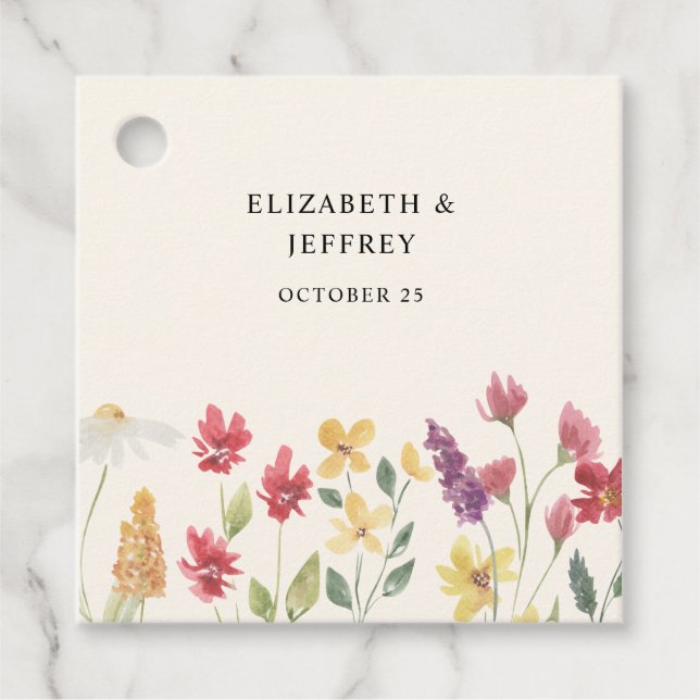 Floral Elegant Boho Summer Wildblumen Hochzeit Geschenkanhänger (Vorderseite)