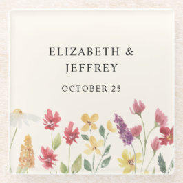 Floral Elegant Boho Summer Wildblumen Hochzeit Glasuntersetzer