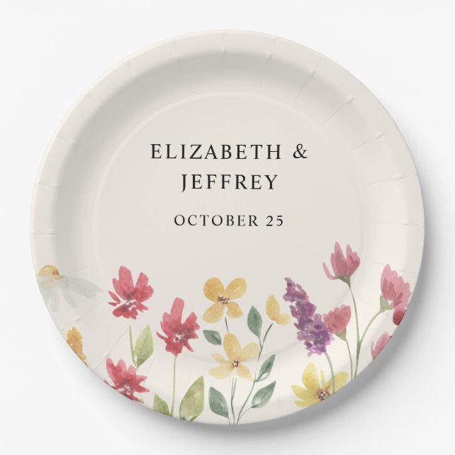 Floral Elegant Boho Summer Wildblumen Hochzeit Pappteller (Vorderseite)