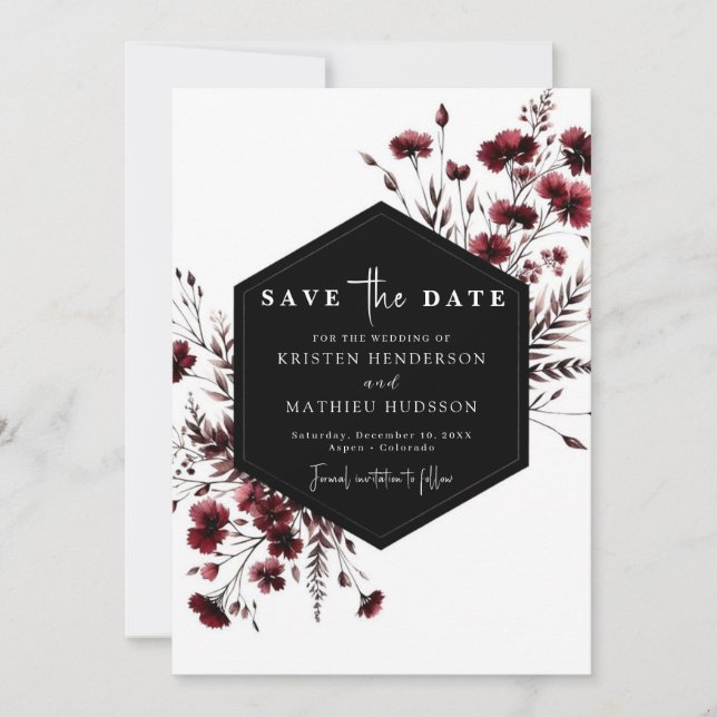 Floral Elegant Burgundy Wedding Save The Date (Vorderseite)