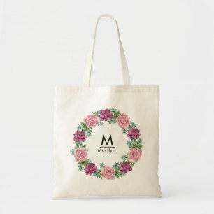 Floral Elegant Chic Bridesmaid Monogram Tragetasche