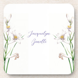 Floral Elegant Chic Calligrafy Name Lithograph Getränkeuntersetzer