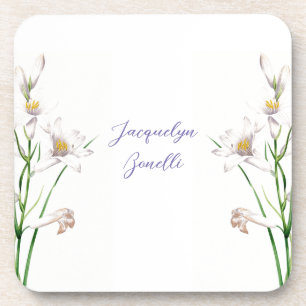 Floral Elegant Chic Calligrafy Name Lithograph Getränkeuntersetzer