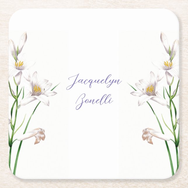Floral Elegant Chic Calligrafy Name Lithograph Rechteckiger Pappuntersetzer (Vorderseite)