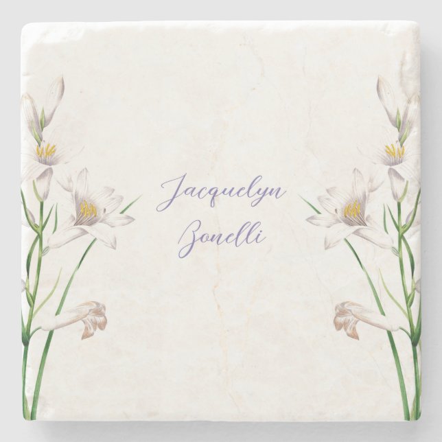 Floral Elegant Chic Calligrafy Name Lithograph Steinuntersetzer (Vorderseite)