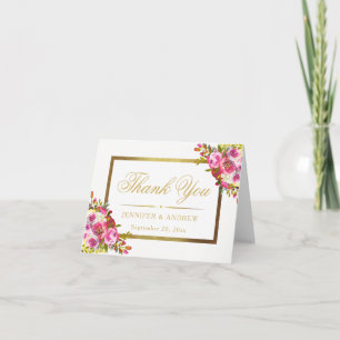 Floral Elegant Chic Gold Frame Thank You Card Dankeskarte