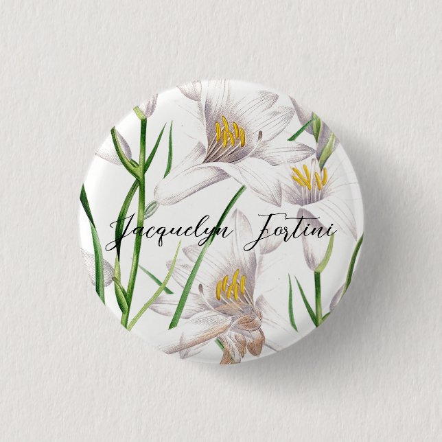 Floral Elegant Chic Niedliche Kalligrafie Name Button (Vorderseite)