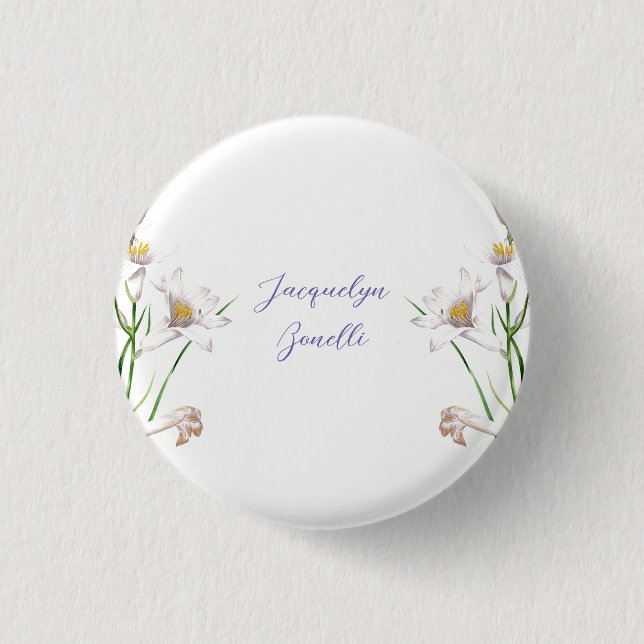 Floral Elegant Chic Niedliche Kalligrafie Name Button (Vorderseite)