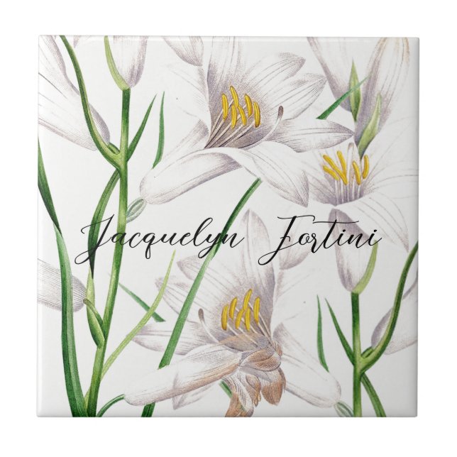 Floral Elegant Chic Niedliche Kalligrafie Name Fliese (Vorderseite)