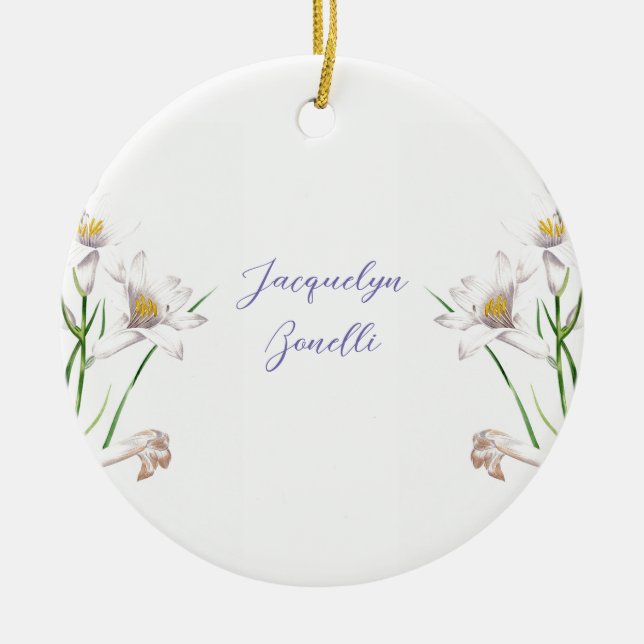 Floral Elegant Chic Niedliche Kalligrafie Name Keramik Ornament (Vorne)