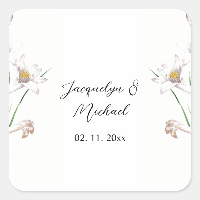 Floral Elegant Chic Niedliche Kalligrafie Name Quadratischer Aufkleber (Vorderseite)