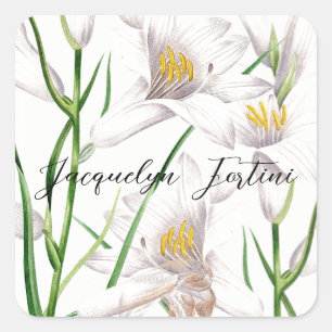 Floral Elegant Chic Niedliche Kalligrafie Name Quadratischer Aufkleber