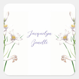 Floral Elegant Chic Niedliche Kalligrafie Name Quadratischer Aufkleber