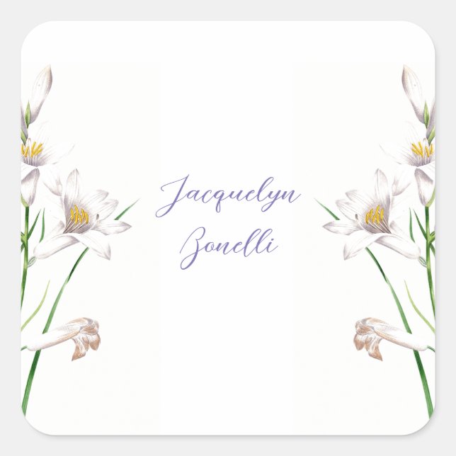 Floral Elegant Chic Niedliche Kalligrafie Name Quadratischer Aufkleber (Vorderseite)