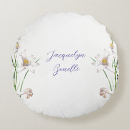Floral Elegant Chic Niedliche Kalligrafie Name Rundes Kissen